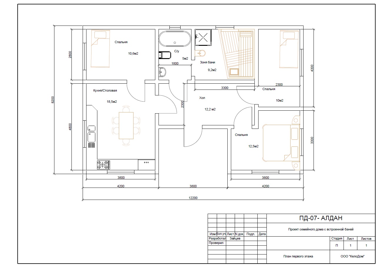 Проект семейного дома с баней «Алдан» (ПД-07) из кело - типовой проект